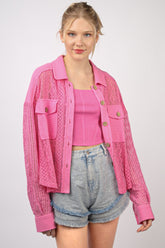 Trendy VERY J Women's Lace Button-Up Long Sleeve Shirt with Patch Pockets